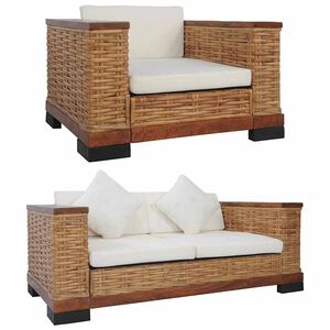 vidaXL Set di Divani 3 pz con Cuscini in Rattan Naturale Marrone