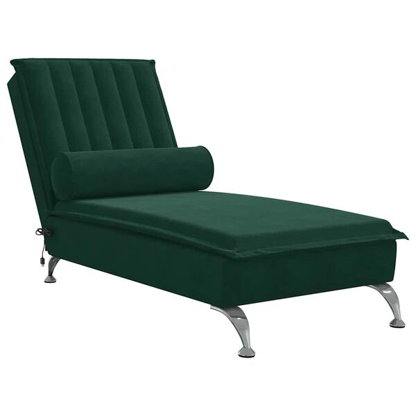vidaXL Chaise Longue Massaggi con Capezzale Verde Scuro in Velluto