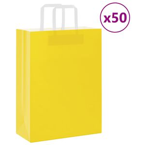 vidaXL Sacchetti di Carta 50 pz con Manici Gialli 26x12x35 cm