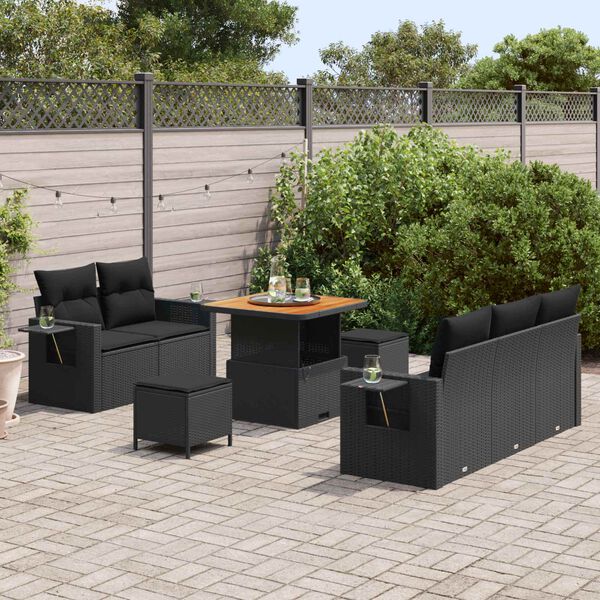 vidaXL Set Divano da Giardino con cuscino 10 pcs Nero polyrattan