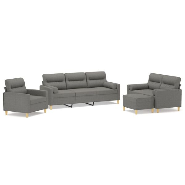 vidaXL Set di Divani 4 pz con Cuscini Decorativi Grigio Scuro Tessuto
