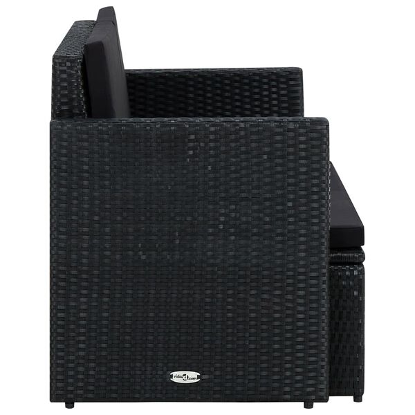 vidaXL Divano da Giardino a 2 Posti con Cuscini Nero in Polyrattan