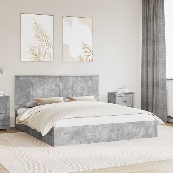 vidaXL Letto con Contenitore con testiera Grigio cemento 180 x 200 cm