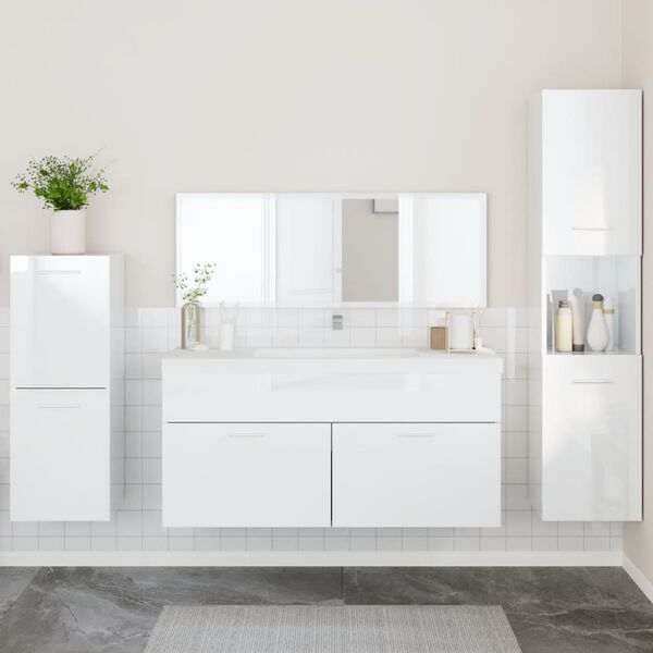 vidaXL Set Mobili da Bagno 4 pz Bianco Lucido in Legno Multistrato