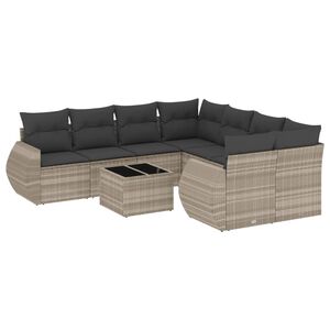 vidaXL Set Divano da Giardino 9pz con Cuscini Grigio Chiaro Polyrattan