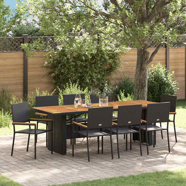 vidaXL Set da Pranzo per Giardino 9 pcs Nero polyrattan