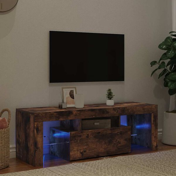 vidaXL Mobile Porta TV con Luci LED Rovere Fumo 120x35x40 cm