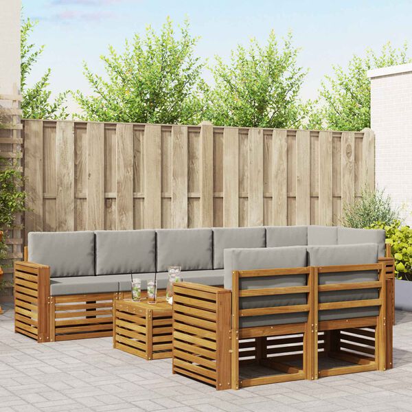 vidaXL Set divani con cuscino 9 pcs Grigio Naturale e Chiaro