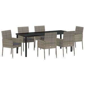 vidaXL Set da Pranzo per Giardino con cuscino 7 pcs Grigio polyrattan