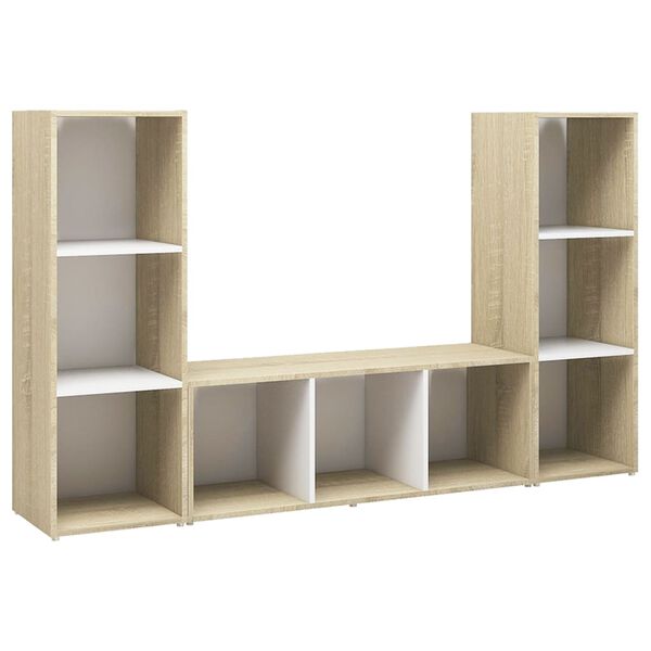 vidaXL Mobili TV 3 pz Bianco e Sonoma 107x35x37cm in Legno Multistrato