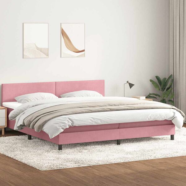 vidaXL Letto a Molle con Materasso e LED Rosa 180x210 cm in Velluto