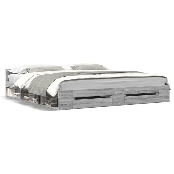 vidaXL Giroletto Cassetti Grigio Sonoma 180x200 cm Legno Multistrato