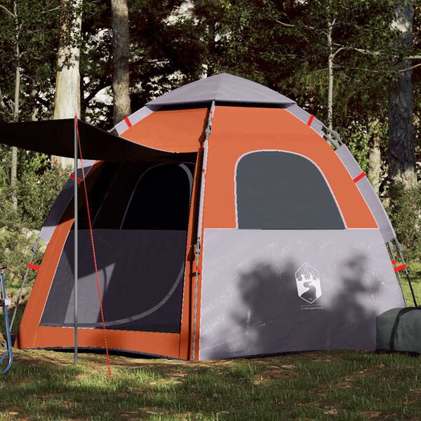 vidaXL Tenda Campeggio Cabina 4 Pers. Grigio Arancione Rilascio Rapido
