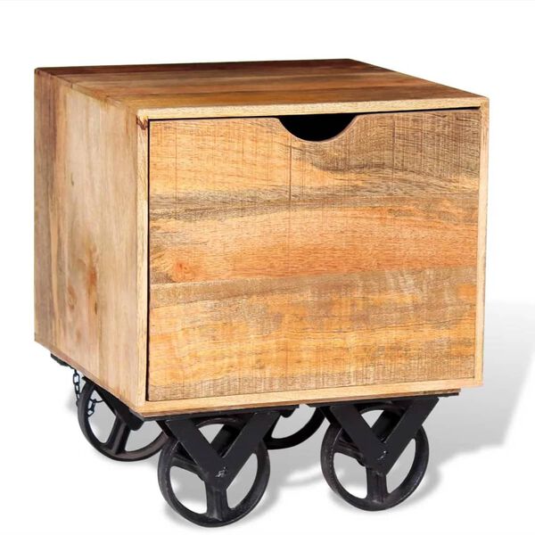 vidaXL Tavolino con Cassetto e Ruote in Legno di Mango 40x40x45 cm