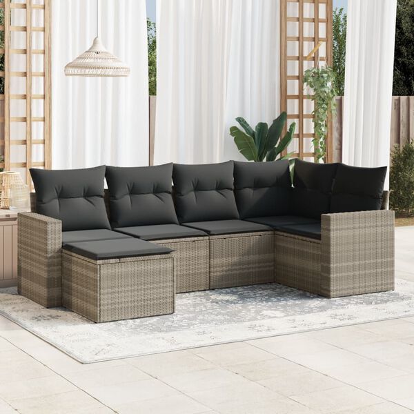 vidaXL Set Divano da Giardino 6pz con Cuscini Grigio Chiaro Polyrattan