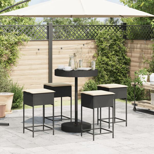 vidaXL Set Bar da Giardino 5 pz con Cuscini in Polyrattan Nero