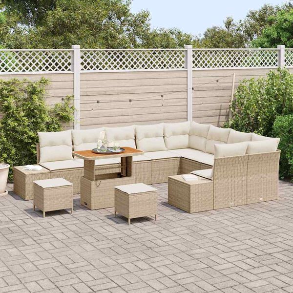 vidaXL Set Divano da Giardino con cuscino 12 pcs Beige Poly Rattan