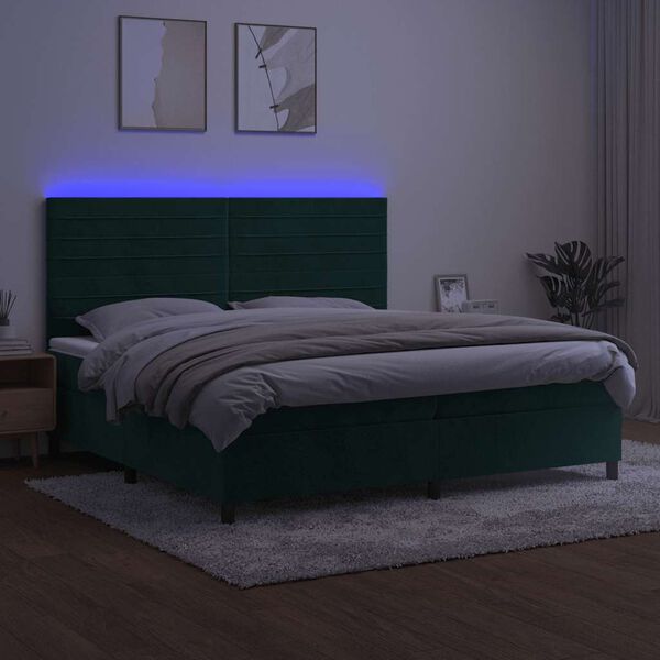 vidaXL Letto a Molle con Materasso e LED Verde Scuro 200x200cm Velluto