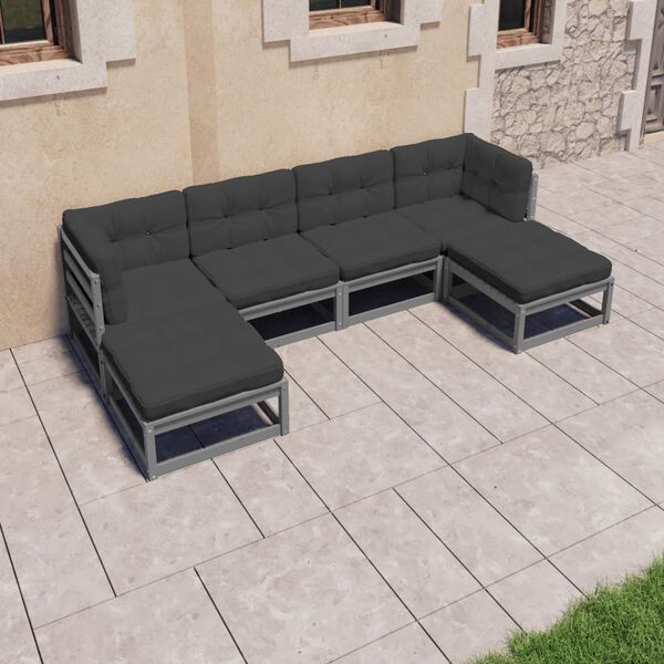 vidaXL Set Divani da Giardino 6 pz Grigio Cuscini Massello di Pino