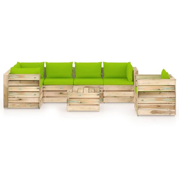 vidaXL Set Salotto da Giardino con Cuscini 7 pz Legno Impregnato Verde
