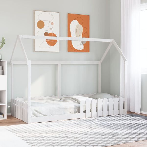 vidaXL Giroletto Casetta Bambini Bianco 90x190 cm Legno Massello Pino