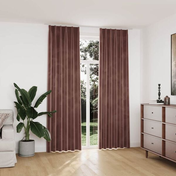 vidaXL Tende Oscuranti con Ganci 2 pz Rosa Antico in Velluto 140x245cm