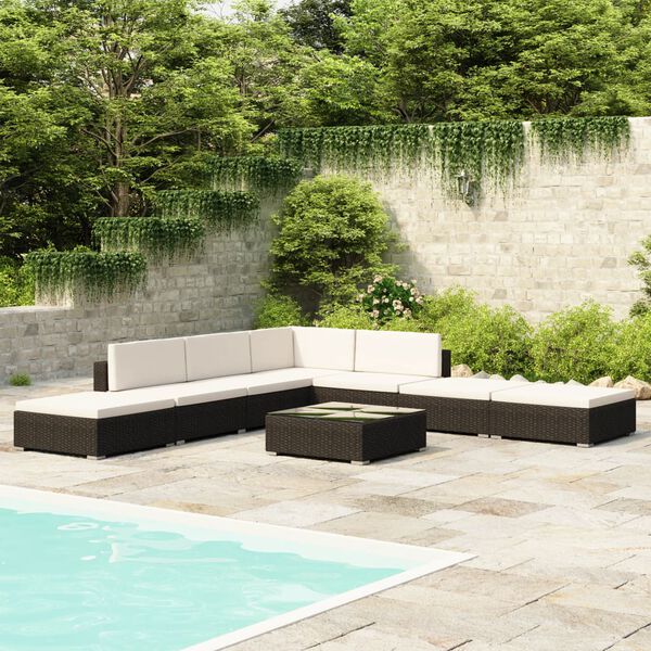 vidaXL Set Divani da Giardino 8 pz con Cuscini in Polyrattan Nero