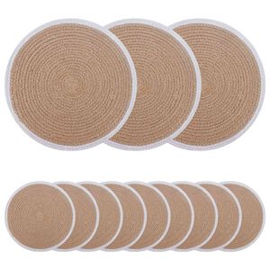 vidaXL Sottobicchieri in juta 12 pz Naturale e Bianco 100% Juta Tossa