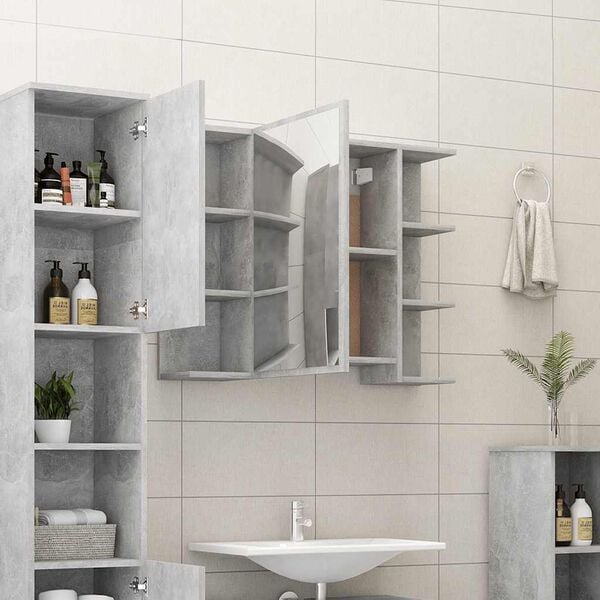 vidaXL Mobile Bagno con Specchio Grigio Cemento 80x20,5x64 Multistrato