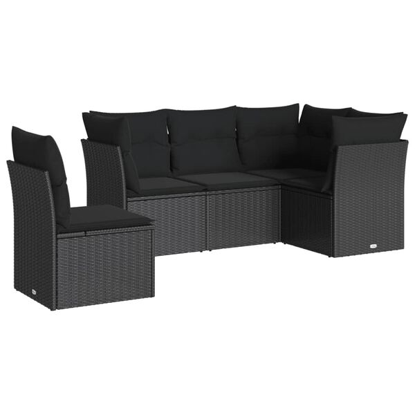 vidaXL Set Divani da Giardino 5 pz con Cuscini in Polyrattan Nero