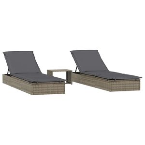 vidaXL Lettini Prendisole 2pz con Tavolino Grigio in Polyrattan