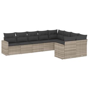 vidaXL Set Divano da Giardino 9pz con Cuscini Grigio Chiaro Polyrattan