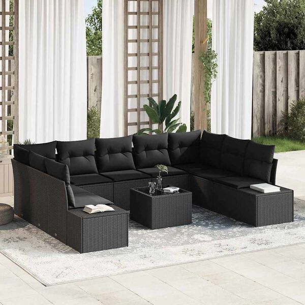 vidaXL Set Divano da Giardino con cuscino 9 pcs Nero Polyrattan