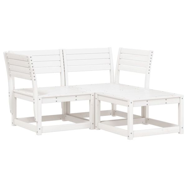 vidaXL Set Divani da Giardino 3 pz Bianco in Legno Massello di Pino