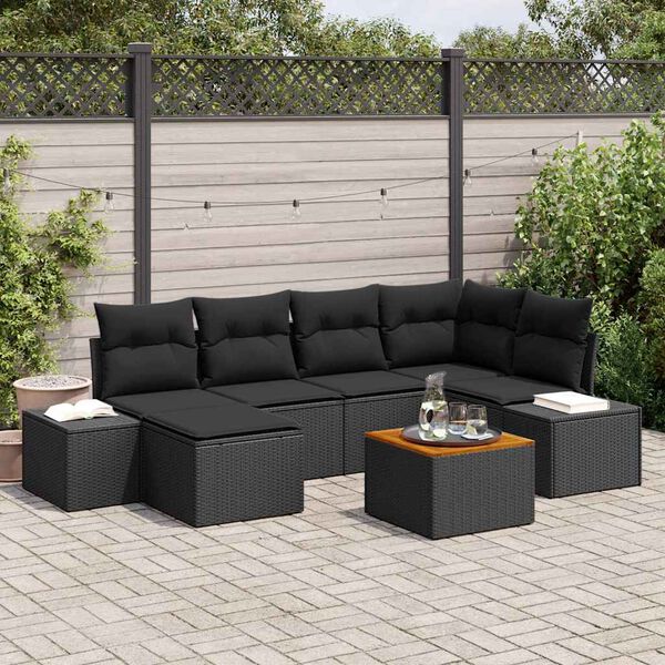 vidaXL Set Divano da Giardino con cuscino 7 pcs Nero polyrattan