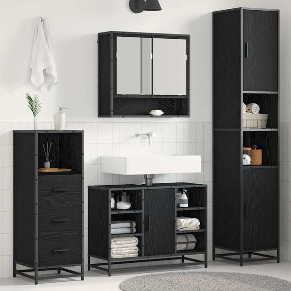 vidaXL Set di mobili per il bagno 3 pcs Rovere Nero Legno multistrato