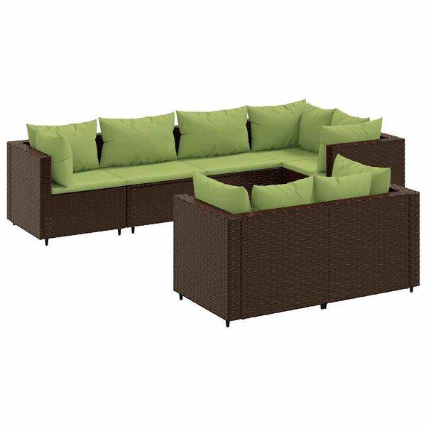 vidaXL Set Divani da Giardino 7 pz con Cuscini in Polyrattan Marrone