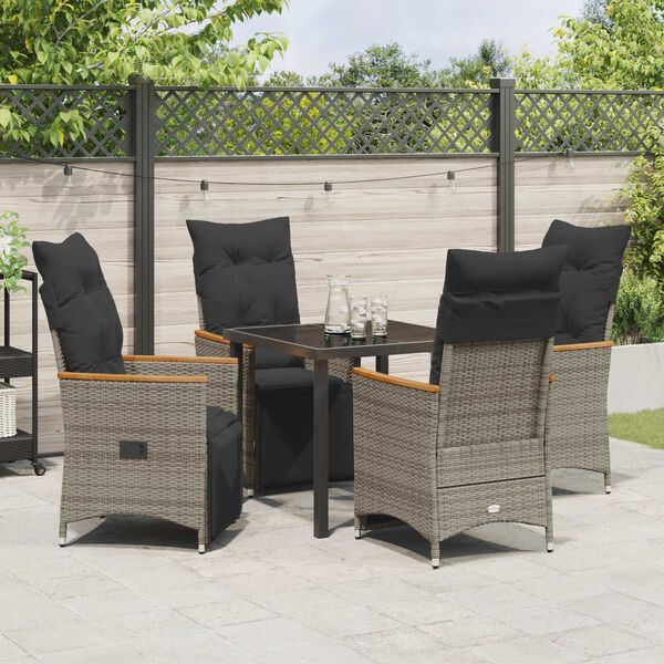 vidaXL Set da Pranzo per Giardino con cuscino 5 pcs Grigio polyrattan