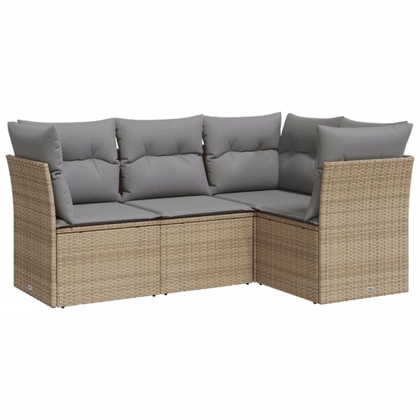 vidaXL Set Divano da Giardino 4 pz con Cuscini Beige in Polyrattan