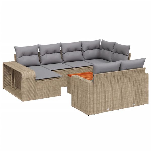 vidaXL Set Divani da Giardino 11 pz con Cuscini Beige in Polyrattan