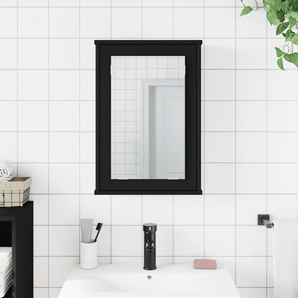 vidaXL Mobile da Bagno con Specchio Nero 42x12x60 cm Legno Multistrato