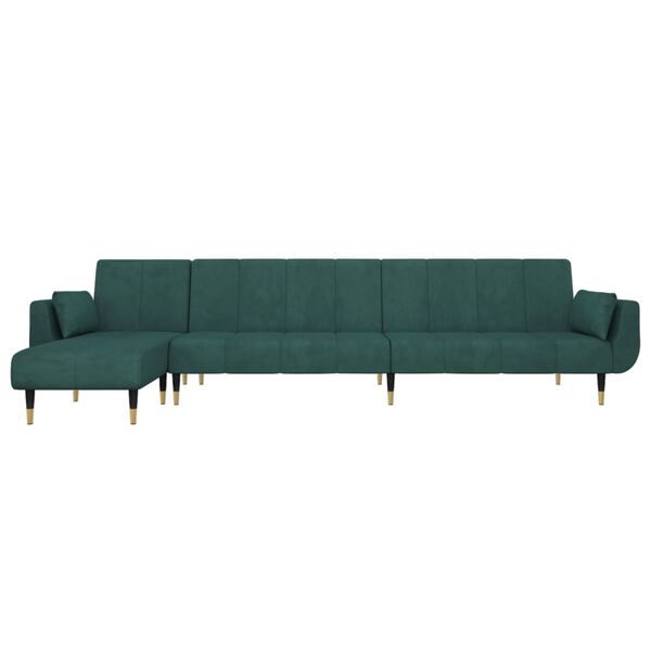vidaXL Divano Letto a L Verde Scuro 275x140x70 cm in Velluto