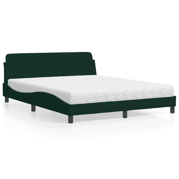vidaXL Letto con Materasso Dover Verde Scuro 160x200 cm in Velluto