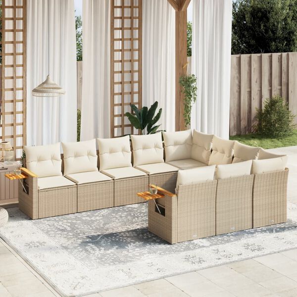 vidaXL Set Divano da Giardino 10 pz con Cuscini Beige in Polyrattan
