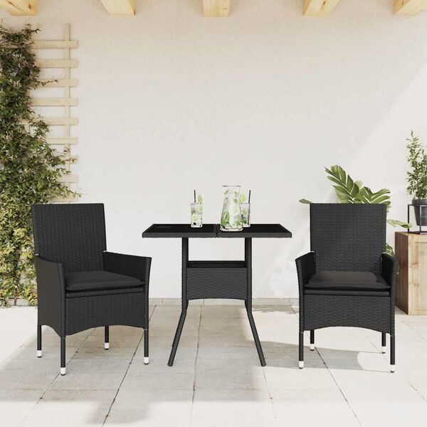 vidaXL Set da Pranzo da Giardino 3 pz con Cuscini Polyrattan e Vetro