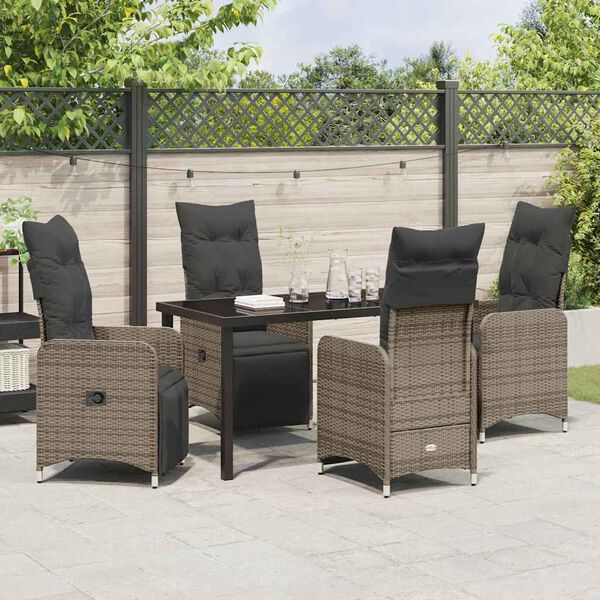 vidaXL Set da Pranzo per Giardino con cuscino 5 pcs Grigio Poly Rattan