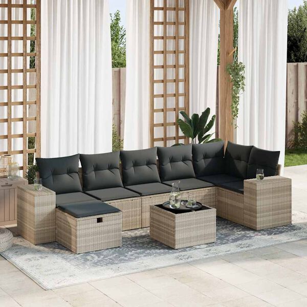 vidaXL Set Divano da Giardino 8pz con Cuscini Grigio Chiaro Polyrattan