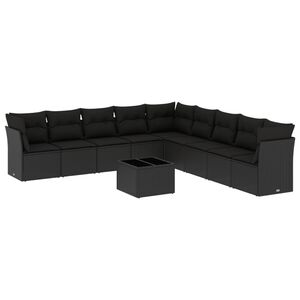 vidaXL Set Divani da Giardino 10pz con Cuscini in Polyrattan Nero