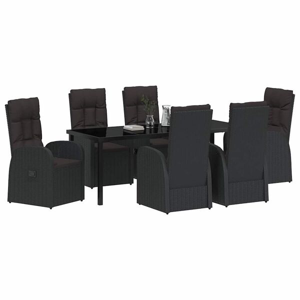 vidaXL Set da Pranzo per Giardino con cuscino 7 pcs Nero polyrattan