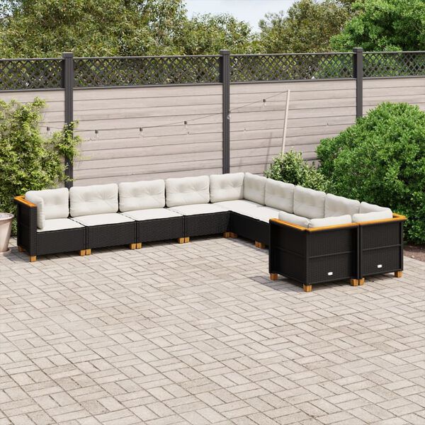vidaXL Set Divani da Giardino 10pz con Cuscini in Polyrattan Nero